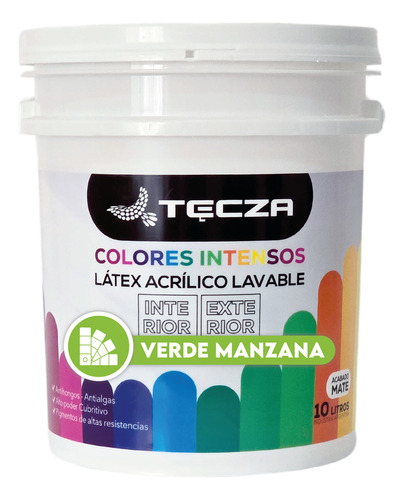 Pintura Látex Tecza 10l Colores Intensos Interior Y Exterior Verde Manzana Mate