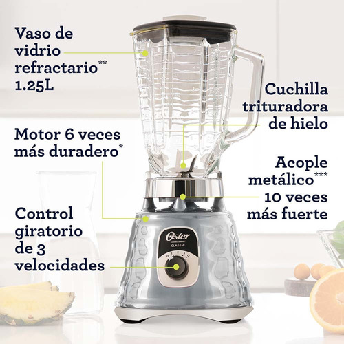 Licuadora Clásica Oster® Cromada Con Perilla Ergonómica De 3 Color Plateado 110V
