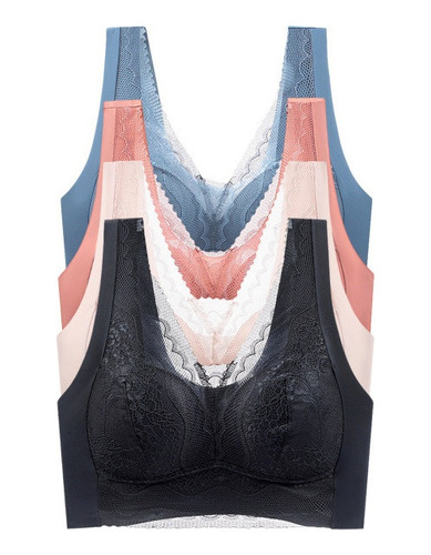 Sujetador Tipo Bandeau Sin Alambre De Encaje Para Mujer, 4 P