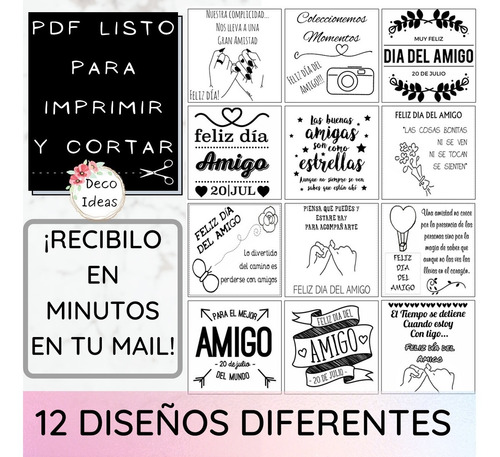 Imagen 1 de 3 de Dia Del Amigo Imprimible Pdf 001 /incluye 12 Tag B/n