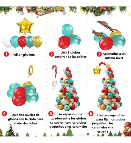 Decoración Con Globos Arbol De Navidad Christmas Tree 114 Pz