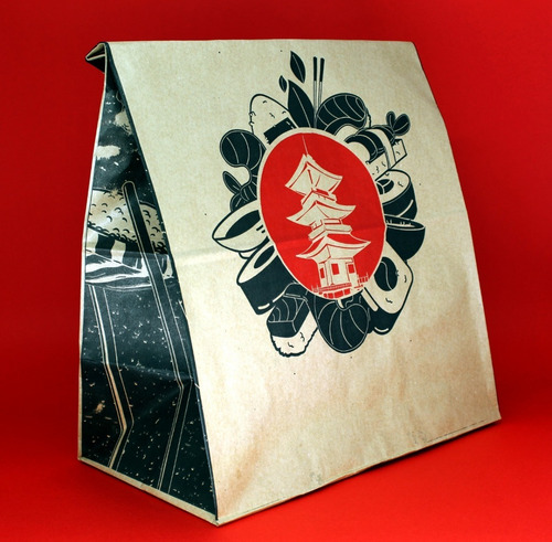 Imagem 4 de 4 de 100 Sacos De Papel Kraft 24x15,5x31cm Delivery Sushi Temaki