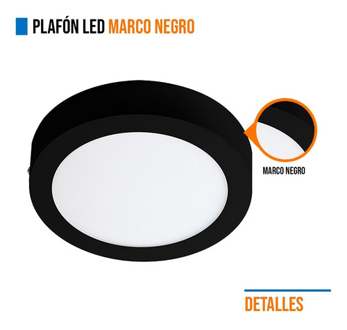 Imagen 3 de 4 de Panel plafon led 24w redondo negro aplicar 6000k Macroled