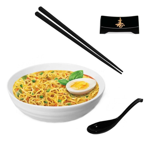 Kit Para Sopa Japonesa Com Tigela 800 Ml + Colher + Par Hash