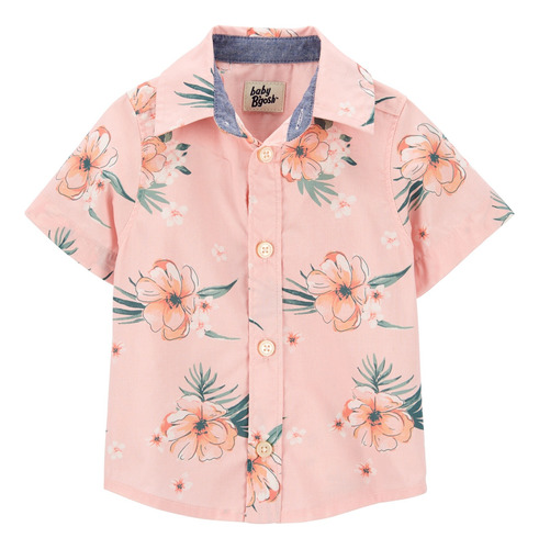 Camisa De Algodón Manga Corta Diseño Tropical Oshkosh 1p26