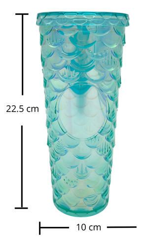 Vaso Con Diseño De Sirena Plástico Rígido Tapa Y Popote Color Verde (clicuc)
