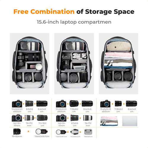 / K&f Concept Mochila Para Câmera 25l De Grande Capacidade
