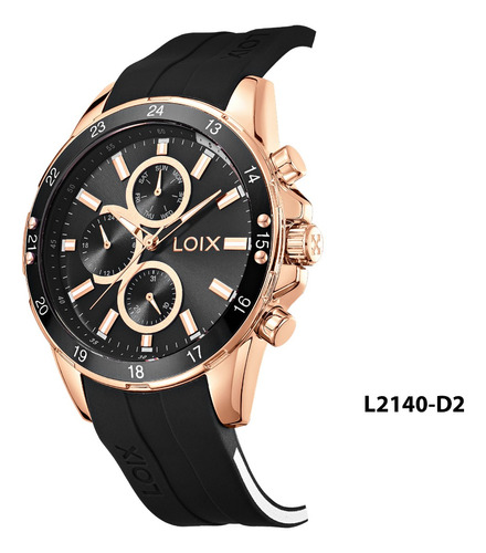 Reloj Hombre Loix® L2140-2 Negro Con Oro Rosa, Tablero Negro