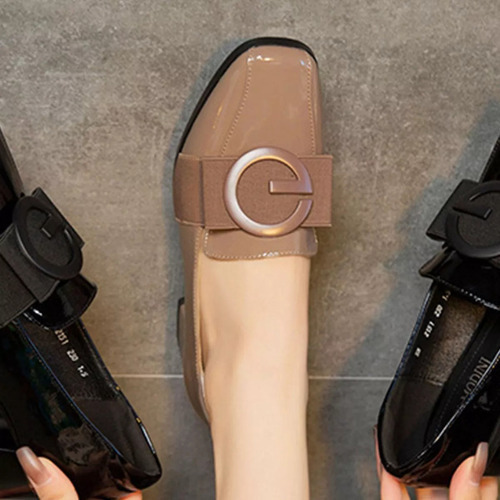 Zapatos De Tacón Bajo Con Punta Cerrada Gruesa Para Mujer,