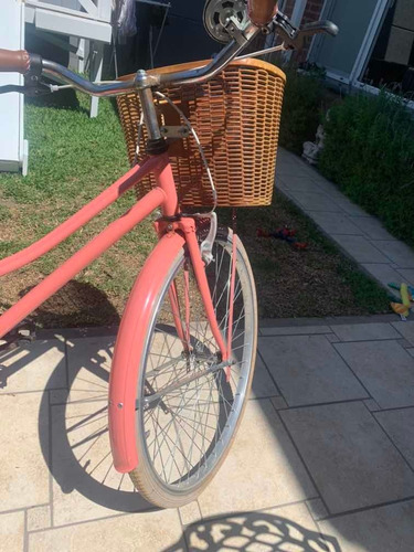 Bicicleta Vintage Rosa Con Canasto