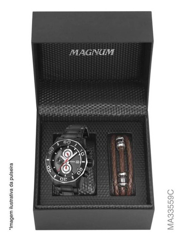 Relógio Magnum Kit Masculino Com Pulseira Couro Ma33559c