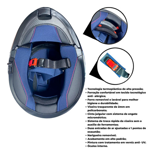 Capacete Norisk Force Li Oculos Escamoteavel 60 Preto Azul