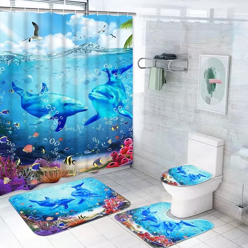 Juego De 4 Cortinas De Ducha Con Diseño De Delfines Pa