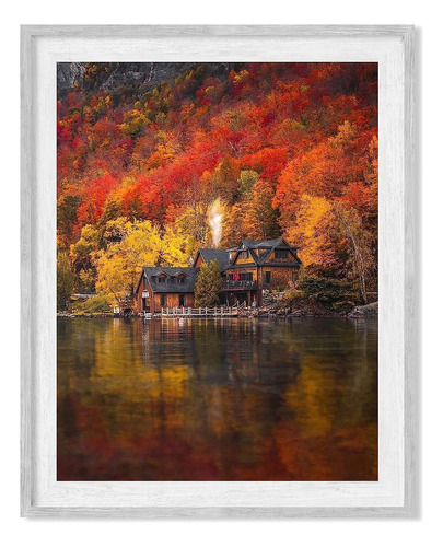 Cozy Autumn Lake Cabin Photo Print- 8 X 10 Fall Wall Decor P