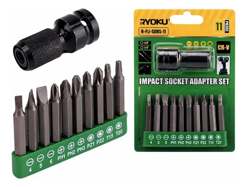 Jogo De Bits 11 Pecas Com Adaptador De Impacto Crv Ryoku