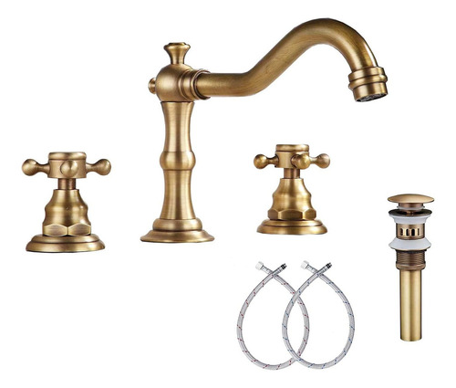 Grifo De Baño De Bronce Antiguo Con Dos Asas, 20 Cm