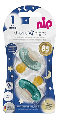 Nip Chupete Cherry Night Pack X 2. Tamaño 1. Verde Claro