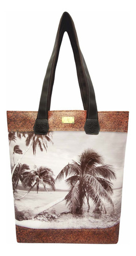 Bolsa Feminina Praia Impermeável Coqueiros Marrom Magicc Bolsas 051