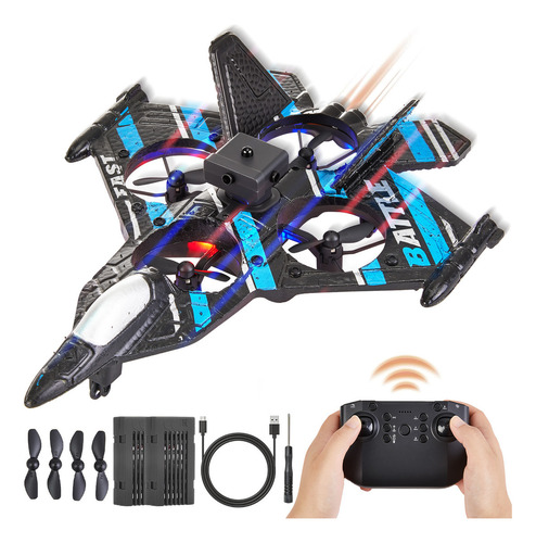 Lictin Drones Para Niños Avión Rc 2.4ghz De Combate Con Giro De 360°, Con Giroscopio De 6 Ejes Y Radar De Evitación De Obstáculos , Con Baterías Duales , Con Luces Led De Navegación De Colores Azules