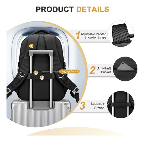 Mochila De Viaje Grande Para Hombre Y Mujer, Mochila Para Portátil De 15.6 Pulgadas, Talla M
