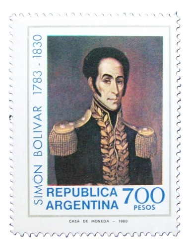 1980 Muerte Simon Bolivar- Argentina (sello) Gj 1973 Mint
