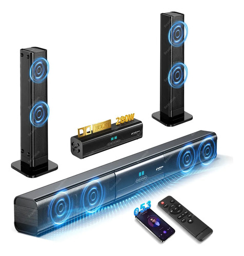 280w Barra De Sonido Con 4 Bocina 4.0 Canales, Desmontable Home Theater Beaowink Dolby Dts Bocina Con Bluetooth 5.3, Aux/hdmi(arc)/usb/optical/coaxial/fm-ant, Pantalla Led Y Control Remoto
