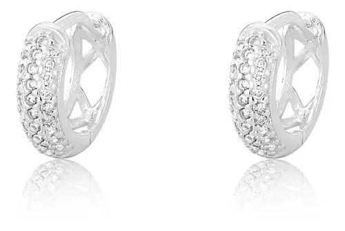 Brinco Argola 11mm Três Fileiras Cravejadas Prata 925