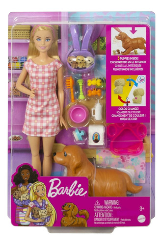 Barbie Y Mascota Con 3 Cachorros Recien Nacidos