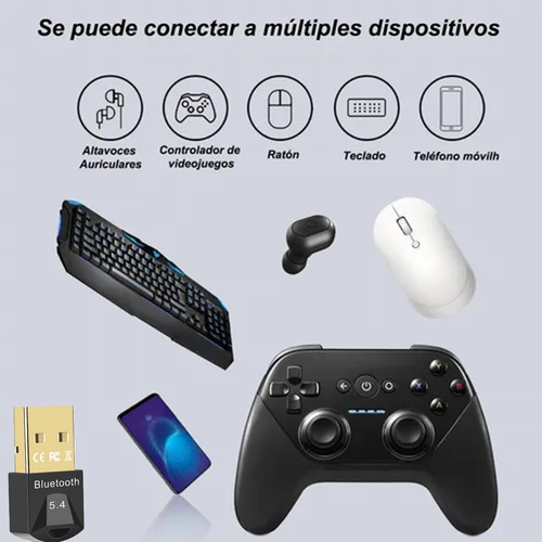 Adaptador Bluetooth Usb Bluetooth 5.4 Mini Adaptador Bluetooth Para Pc Teclado, Ratón,Altavoces Color Negro