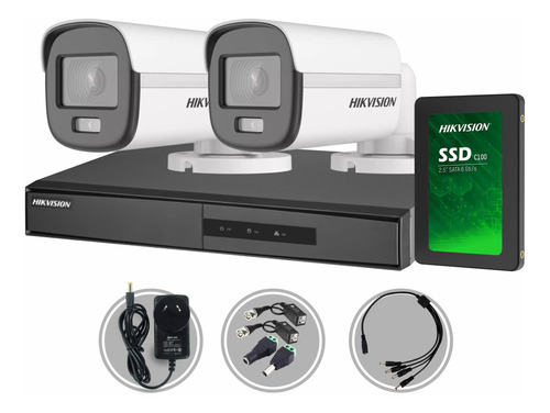 Kit Seguridad Hikvision Dvr 4ch +2 Camara 2mp Colorvu +disco