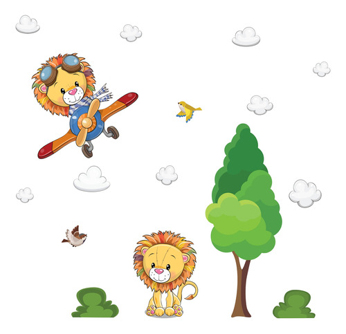 Adesivo De Parede Árvore E Leão Baby Infantil 136x165cm