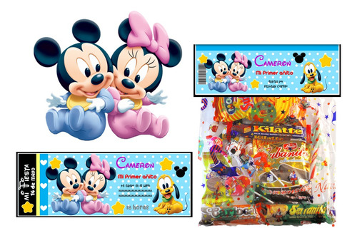 Kit Imprimible Mickey Y Minnie Bebes Cotillón Cumpleaños 2x1