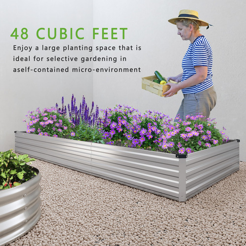 Conjunto 2 Piezas Jardinera Rectangular Grande Metal Plata