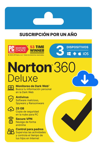 Antivirus Norton 360 Deluxe 25gb 3 Dispositivos 1 Año