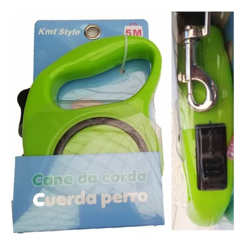 Cuerda Retráctil Perro Gato 5 Metros Verde Kmt Style