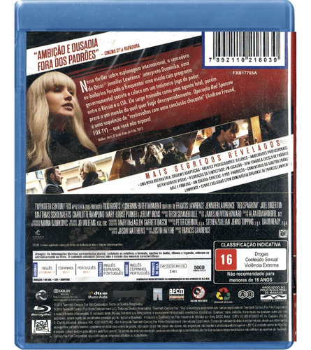 Blu-ray Operação Red Sparrow - J. Lawrence Original Lacrado