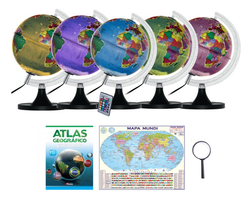 Globo Terrestre 30cm C/ Controle + Atlas + Mapa Mundi + Lupa