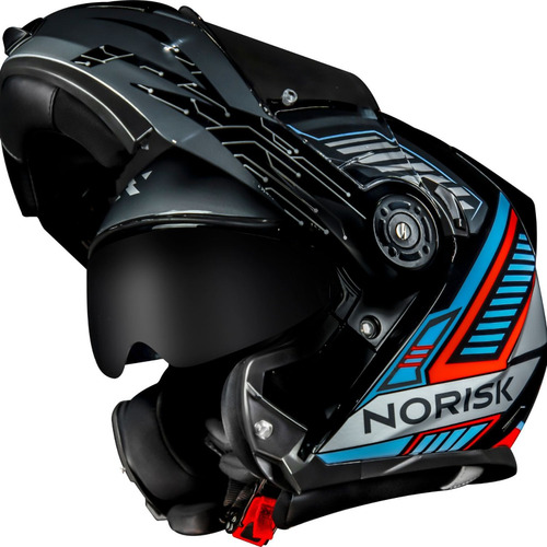 Capacete Norisk Ff345 Charge Preto Azul Titânio Escamoteável