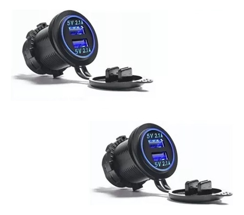 12v 2.1a Cargador Iluminado Usb Doble Salida Coche Moto 2pcs