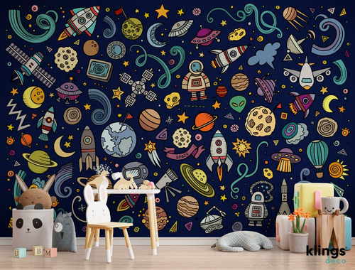 Imagen 1 de 3 de Vinilos Decorativos Mural Infantil Espacio Astronauta Naves