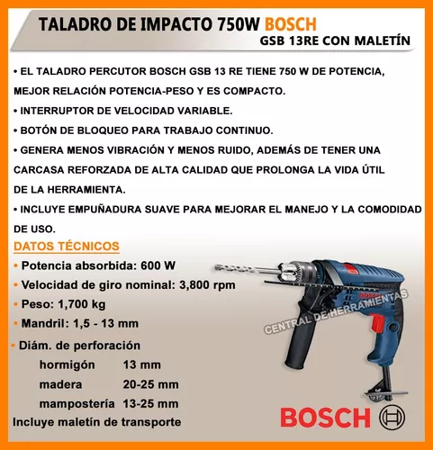 Taladro Percutor Bosch GSB 13 RE 650W + Maletin