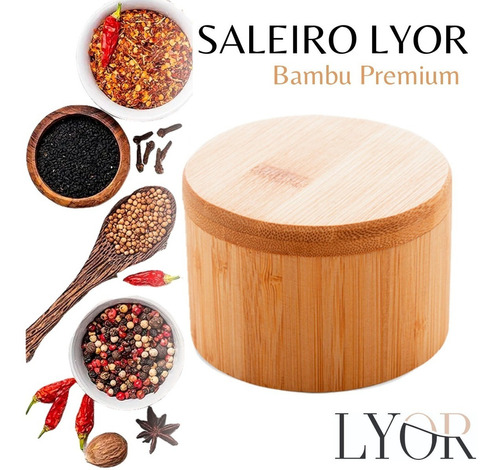 Saleiro Redondo De Bambu Com Tampa Imã Lyor Pequeno 9cm