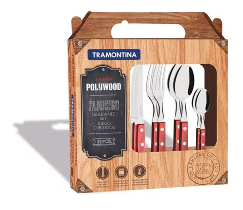 Set 24 Cubiertos Asado Tramontina Polywood Acero Inoxidable