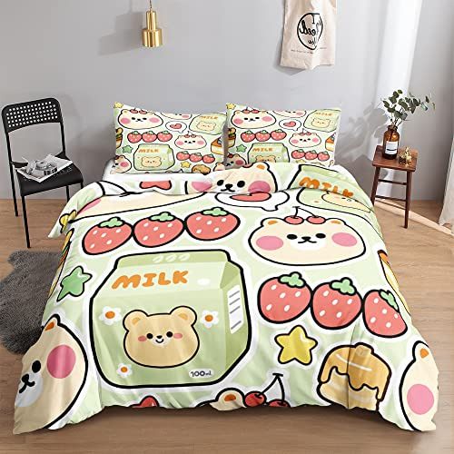 Juego De Ropa De Cama Kawaii Niños, Estampado De Fresa...