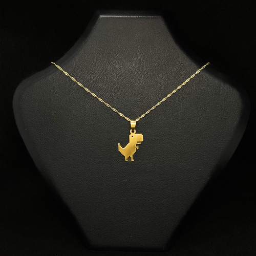 Cadena Y Dije Dinosaurio Rex Google Oro 18k Amarillo 40 Cm