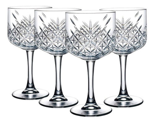 Pasabahce Timeless | 4 Vasos Decorados De Cristal Grueso Para Cócteles | Ideal para Gin | 500 Ml | Color Cristal Transparante