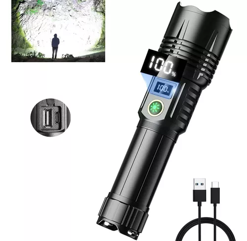 Lanterna 200000 Lumens Recarregável com Display Digital Zoom 5 Modos de  Acampamento Situações de Emergência e Atividades Ao Ar Livre Preto 