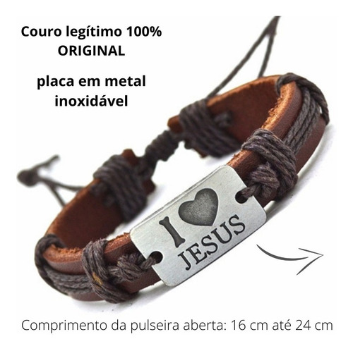  Pulseira De Couro Ajustável Alta Qualidade Eu Amo Jesus 