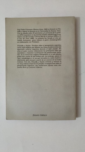 Filosofia Y Nacion-jose Pablo Feinmann-ed.legasa-(72) (Usado)