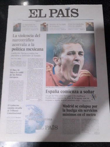 Tapa Diario El País 30 6 2010 David Villa Felipe Calderón 
